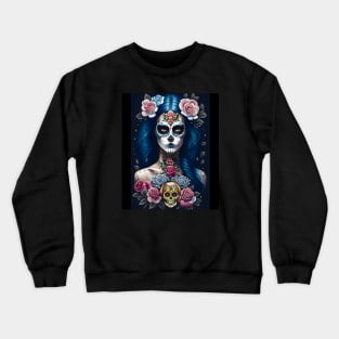 Sugar Skull Art - Striking Woman in Skull Makeup Crewneck Sweatshirt